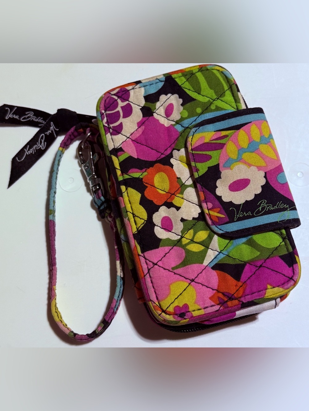Vera Bradley Black Multi Floral Quilted Wristlet